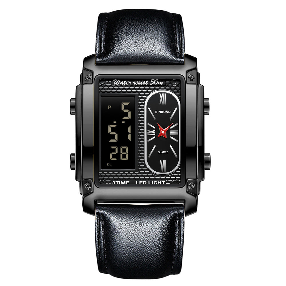 Men's creative steel belt electronic watch with double inserts and multifunction waterproof design