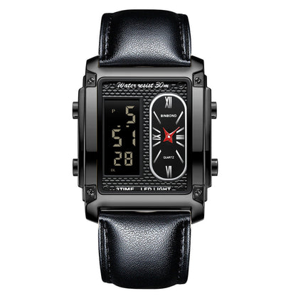 Men's creative steel belt electronic watch with double inserts and multifunction waterproof design