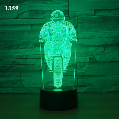 Motorcycle LED desk lamp with detailed bike design in a compact tabletop light fixture