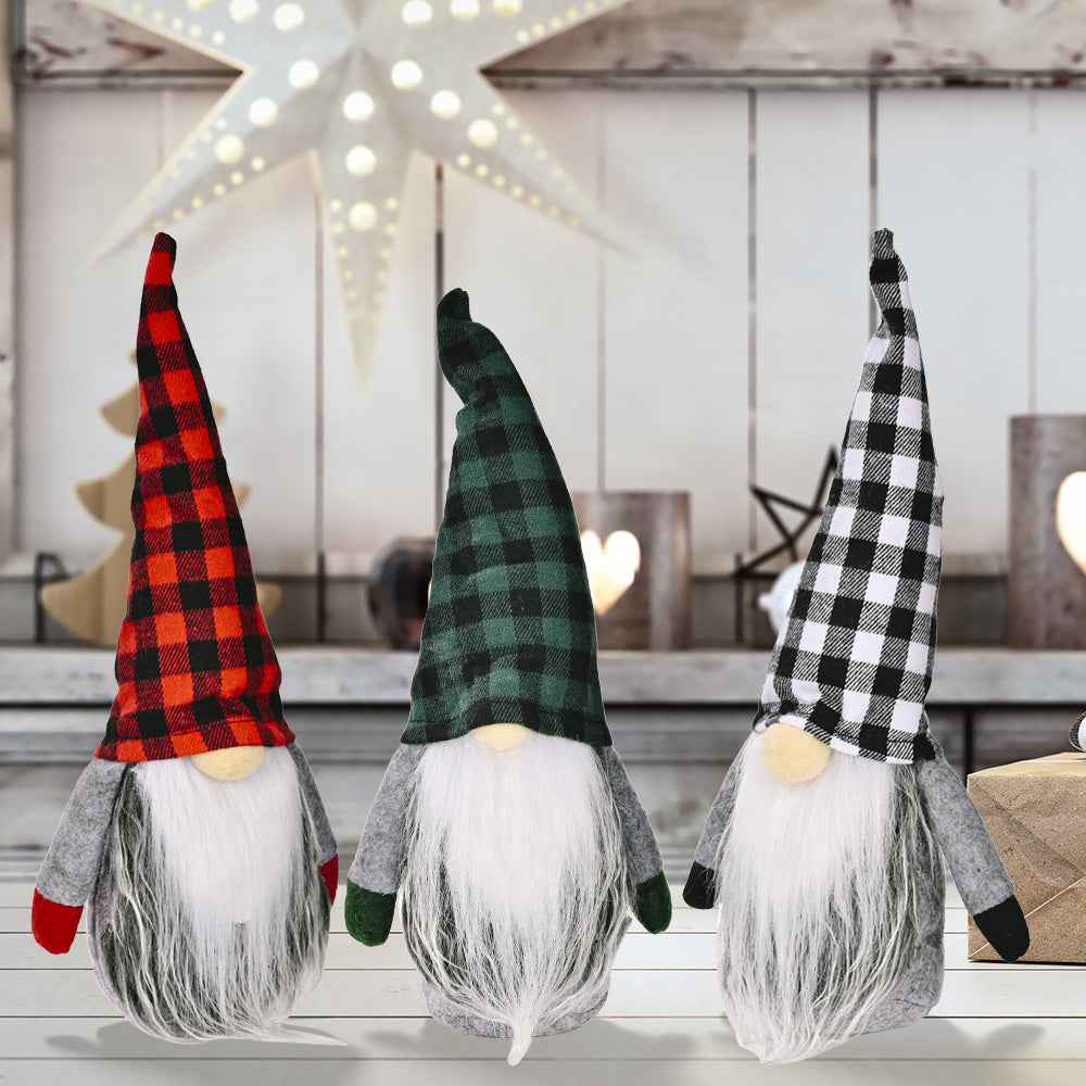 Christmas plaid hat Rudolf doll with festive red and green fabric details by My Store