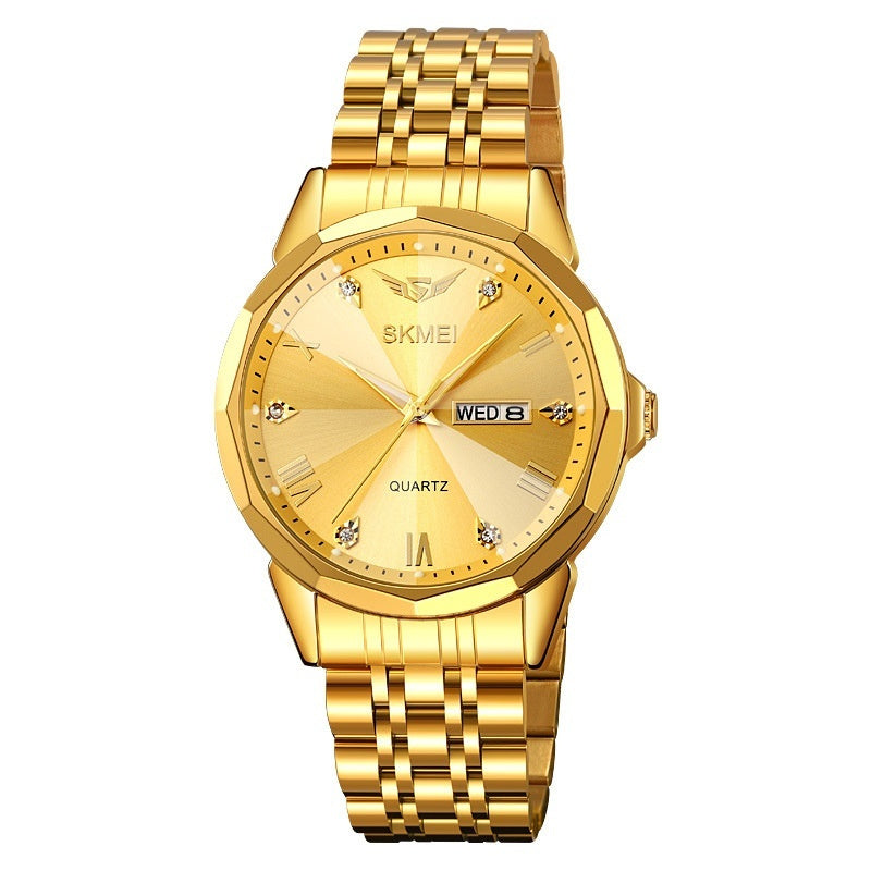 Business solid steel band calendar casual waterproof watch with black dial and silver-tone case