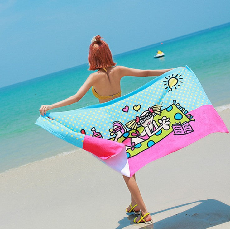Swimming absorbent towel folded neatly for drying after swimming, soft textured fabric visible