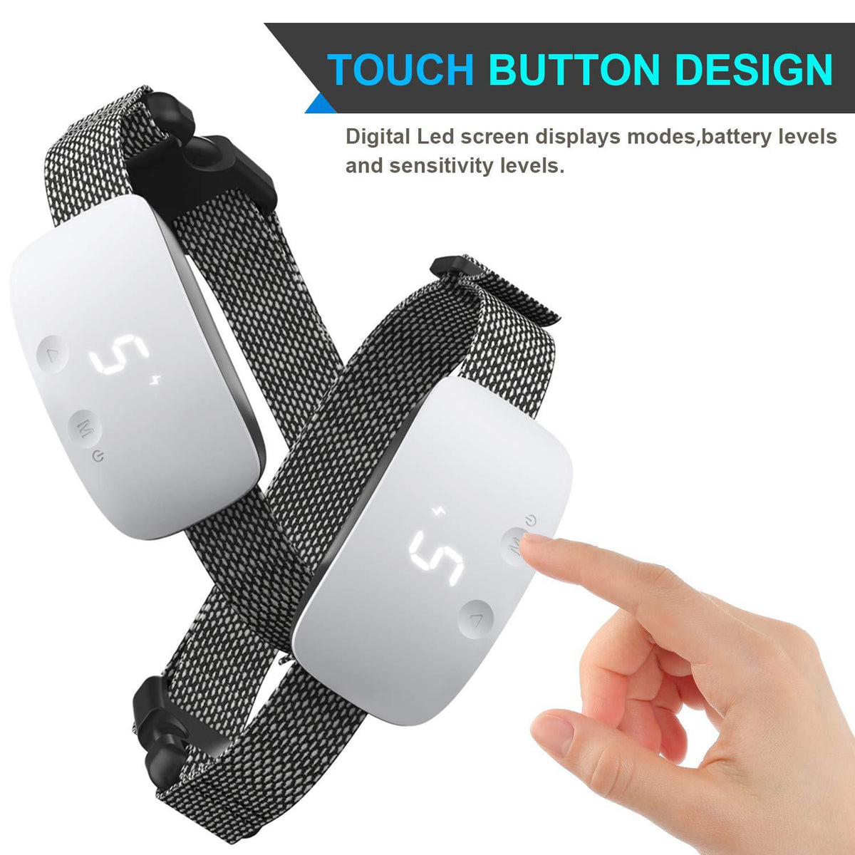 Touch Bark Stop Dog Trainer device, compact handheld design with control buttons.