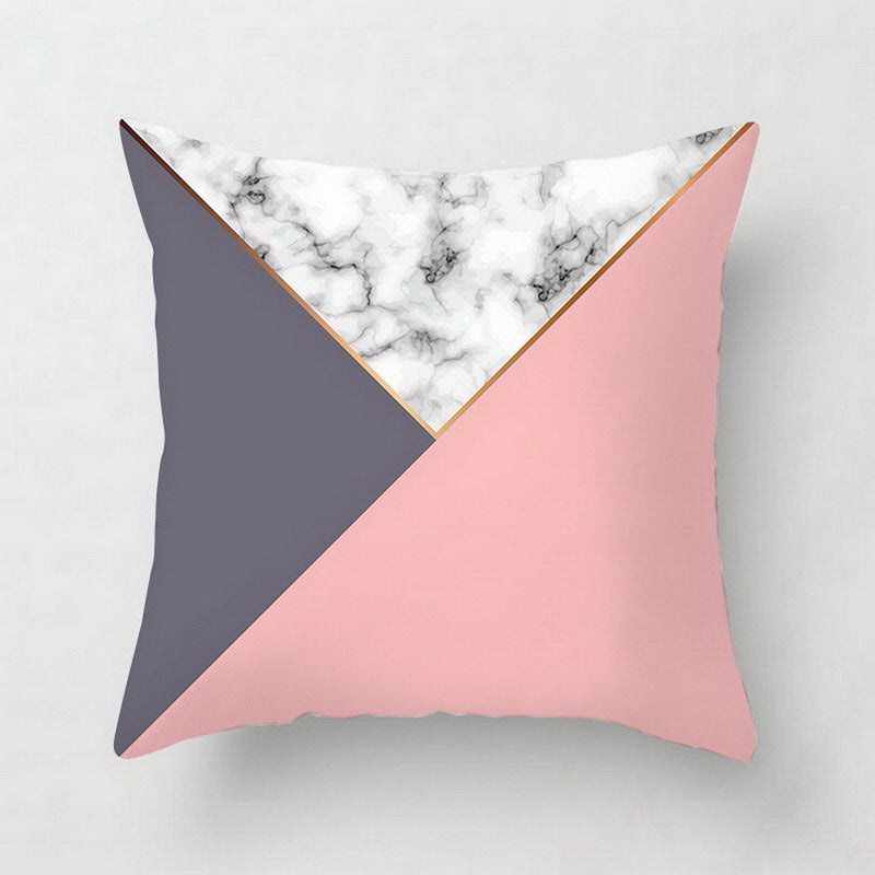 Pink geometric abstract decorative pillow case with patterned design