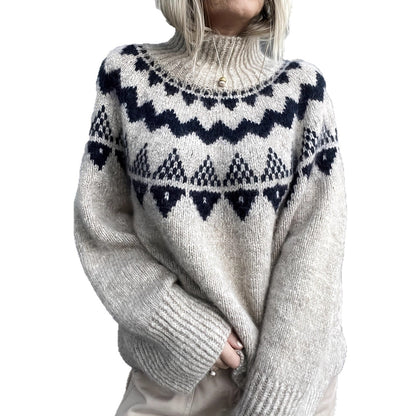 Women's retro pullover knitted jacquard sweater in a patterned knit design