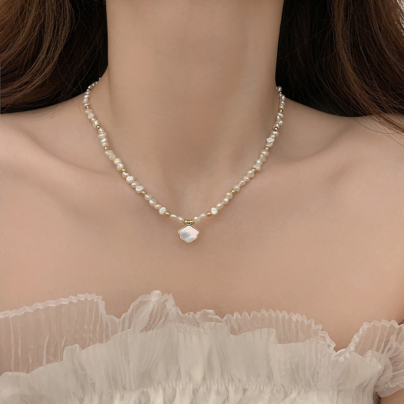 Women's freshwater pearl shell necklace and bracelet set from My Store