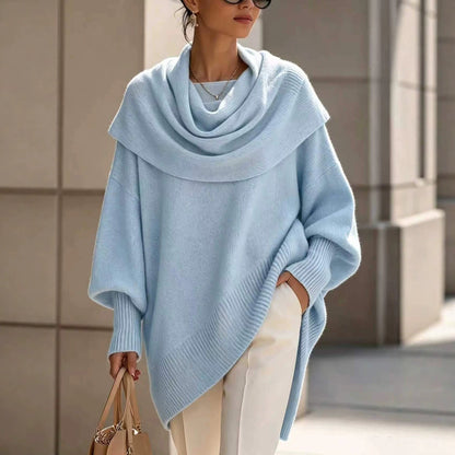 Loose batwing-sleeve asymmetrical pullover top in a relaxed silhouette