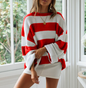 Women's sweater women's striped colorblock sweater