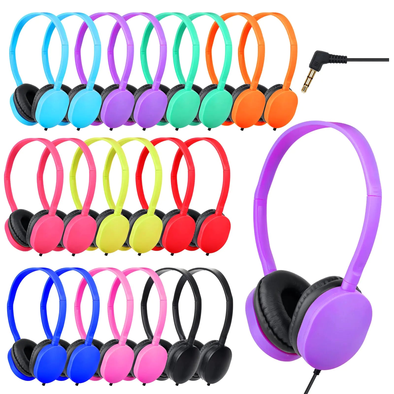 TJZXGUI Bulk Classroom Headphones for Students Kids School 20 Pack Wholesale Headphones Class Set with 3.5mm Jack for Chromebook Laptop PC Computer (10 Mixed Colors)