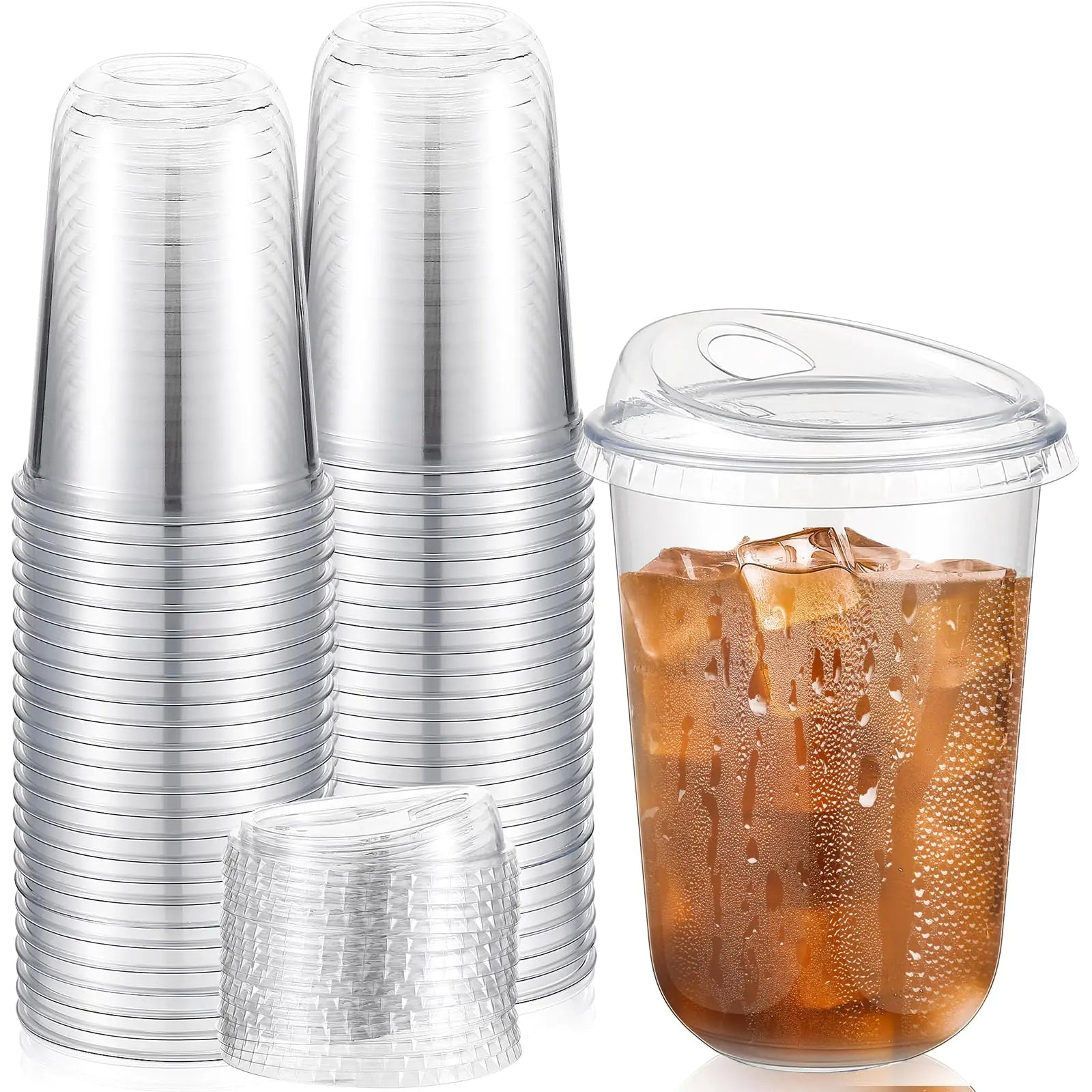Ziliny 50 Sets Clear Plastic Coffee Cups with Sip Lids Disposable Clear Pet Cups for Iced Coffee Smoothie Cold Beverage Plastic Crystal Cups for Coffee Shops and Party Catering(Clear 16 oz)