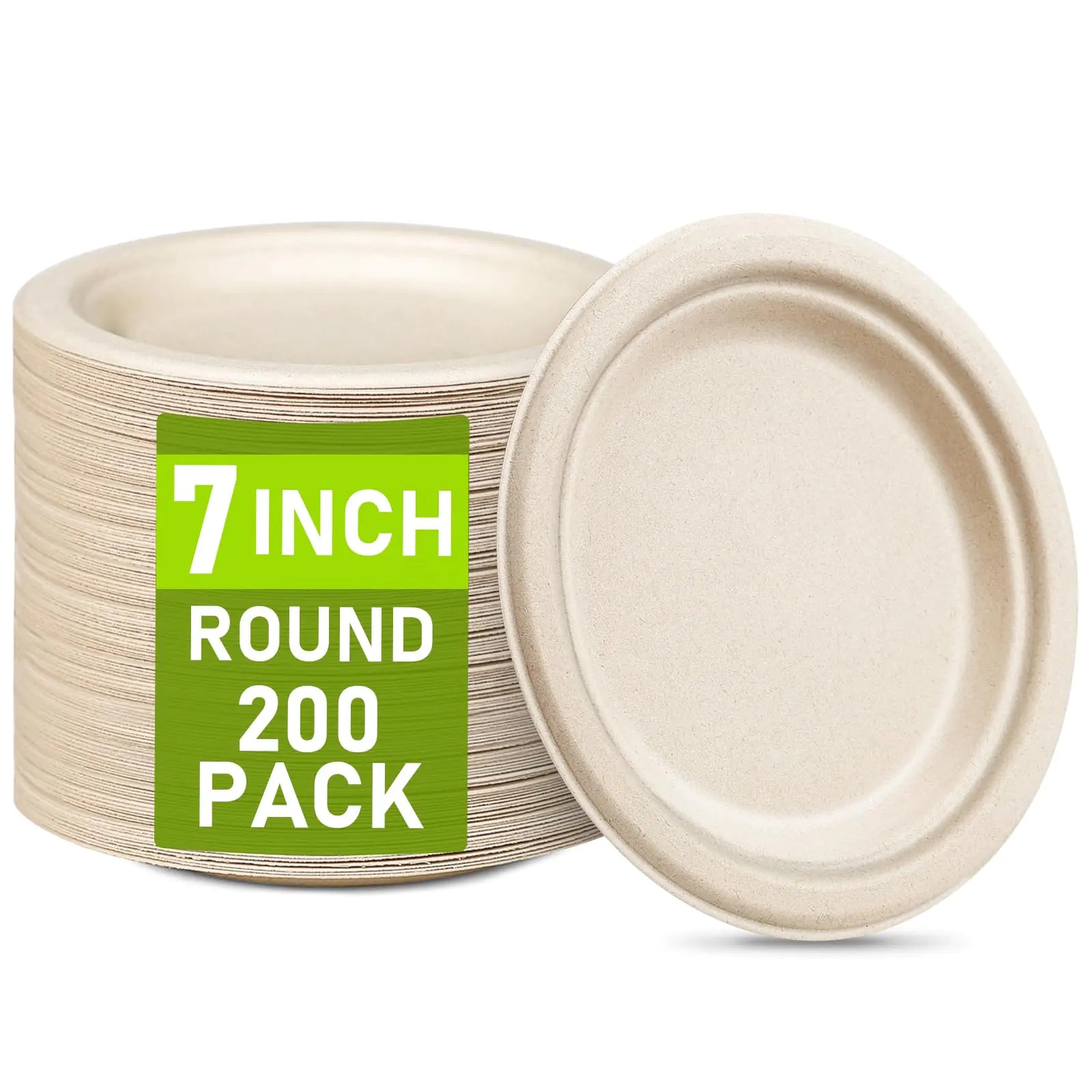 Small Paper Plates Bulk 7 inch Paper Plates 200 Count 100% Compostable Plates Eco Friendly Recycled Paper Plates Mini Dessert Plates Disposable Bagasse Natural Brown Biodegradable Plates