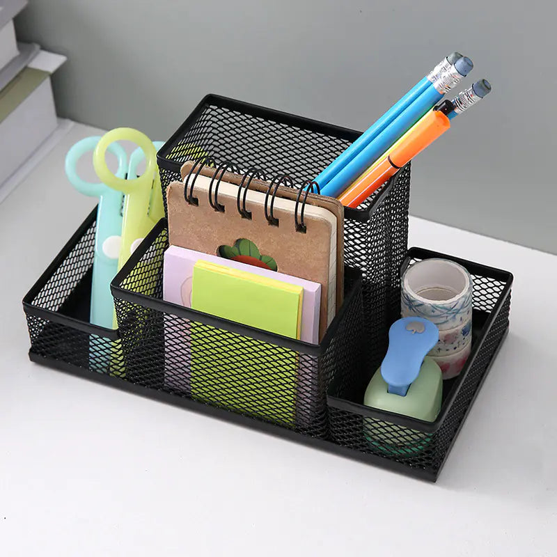 Creative Metal Four-Grid Pen Holder for Office Use