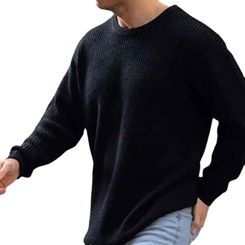 Men's Solid Color Round Neck Knit Sweater