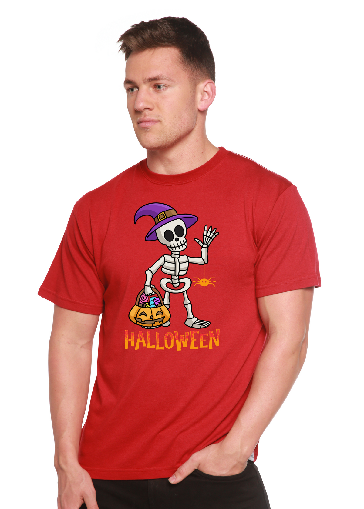 Unisex Halloween graphic T-shirt from Spun Bamboo, short sleeve, made of bamboo viscose and organic cotton with spooky print.