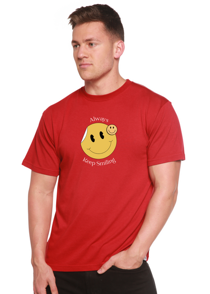 Spun Bamboo men's graphic T-shirt with smiling face print, made from bamboo viscose and organic cotton, short sleeve design.