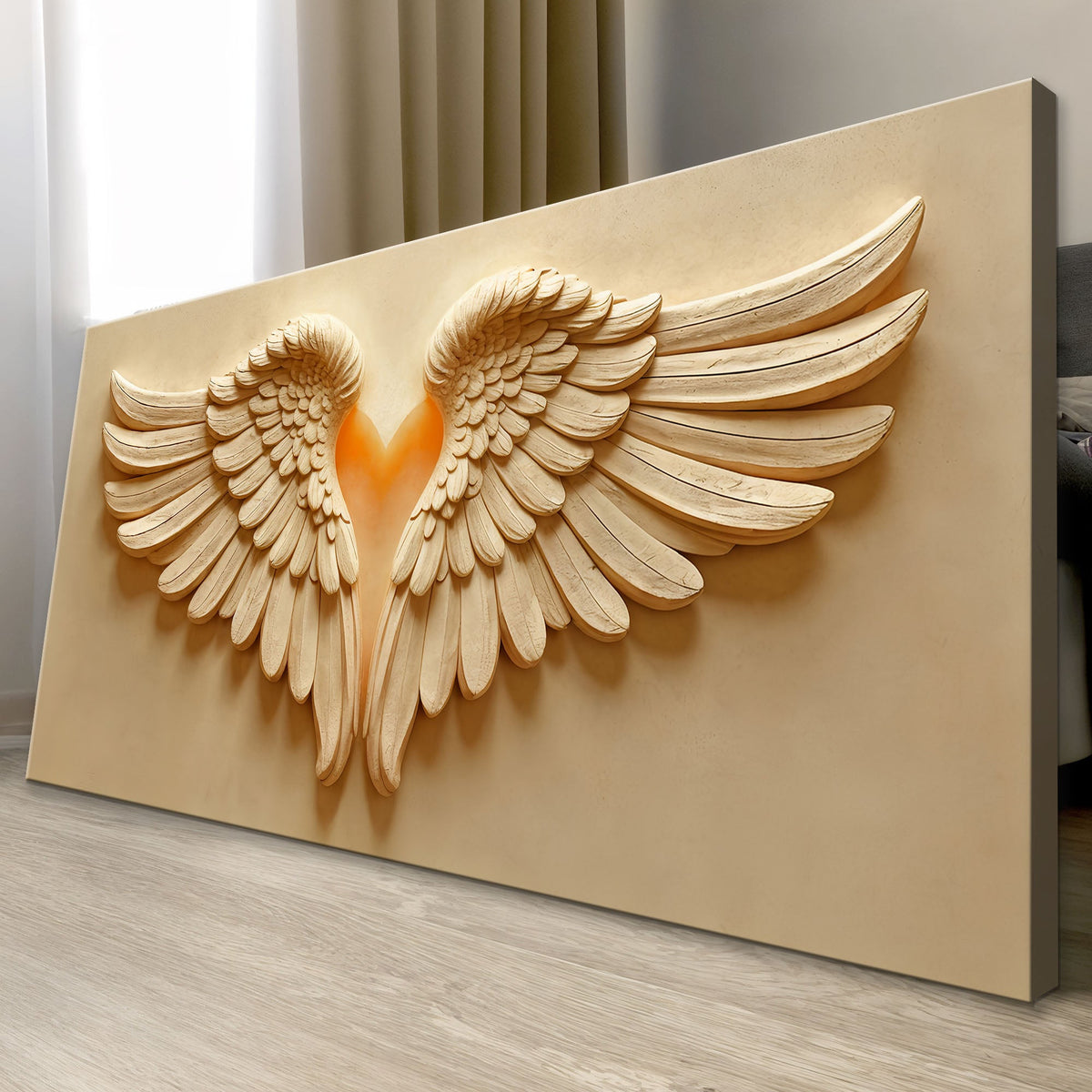 Canvas wall art featuring detailed wings design by Tailored Canvases, ideal for elegant home or office decor.