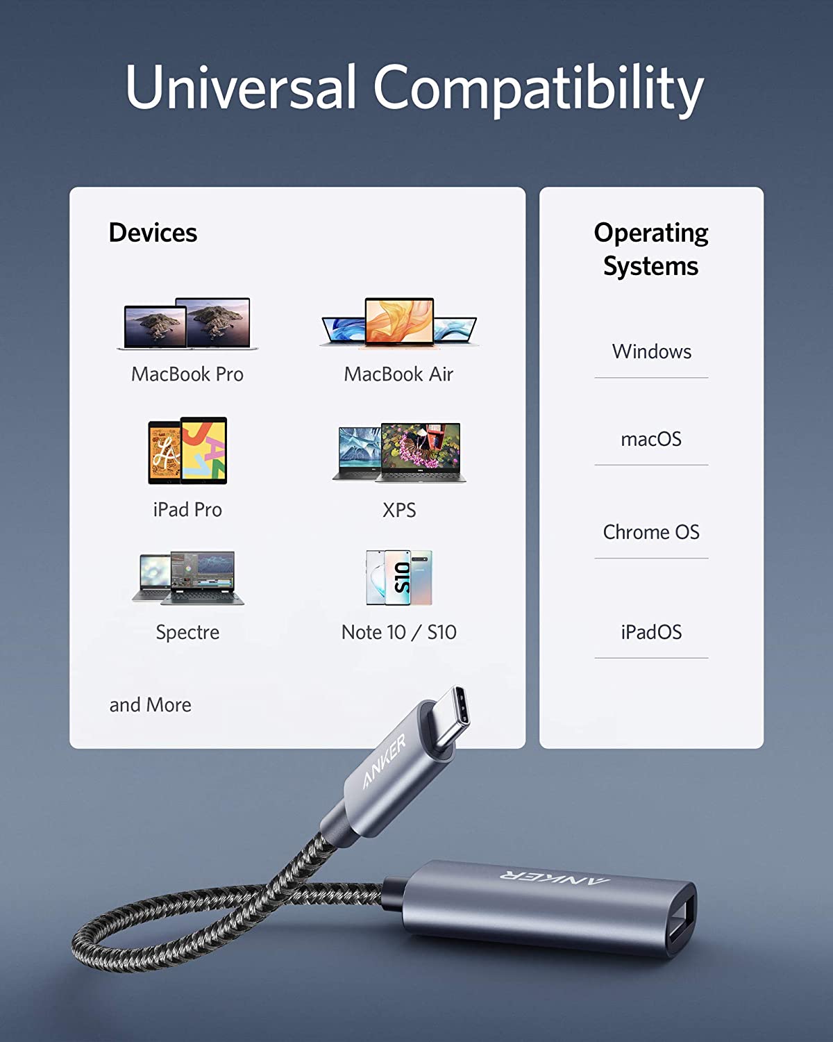 Anker PowerExpand USB-C to DisplayPort adapter connected to a laptop displaying a high-resolution screen.