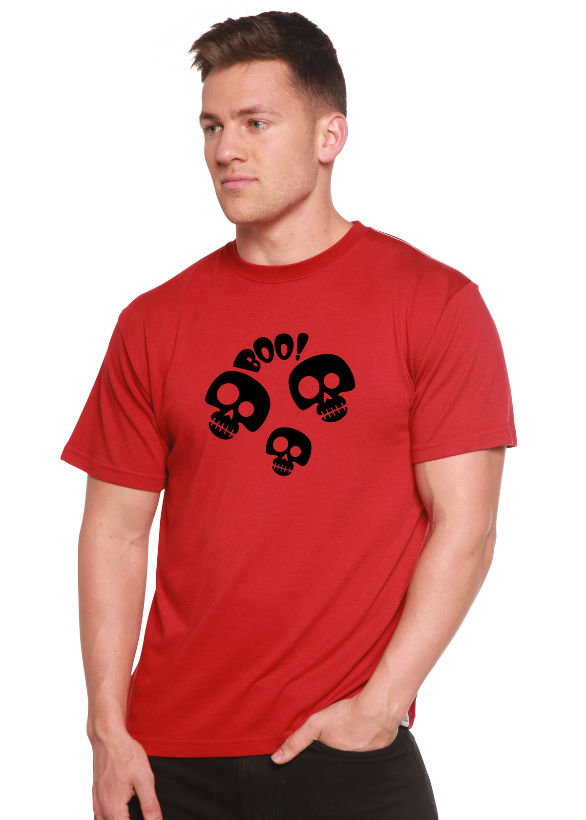 Unisex Halloween Boo graphic t-shirt by Spun Bamboo, short sleeve shirt made from bamboo viscose and organic cotton fabric.