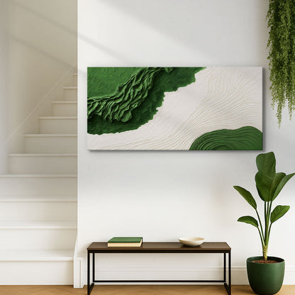 Colorful abstract green rivers canvas wall art by Tailored Canvases, showcasing flowing river patterns on a textured canvas surface.