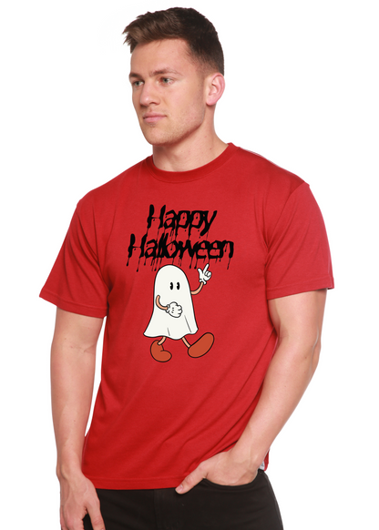 Happy Halloween men's graphic T-shirt by Spun Bamboo, short sleeve with Halloween-themed print on bamboo viscose and organic cotton fabric.