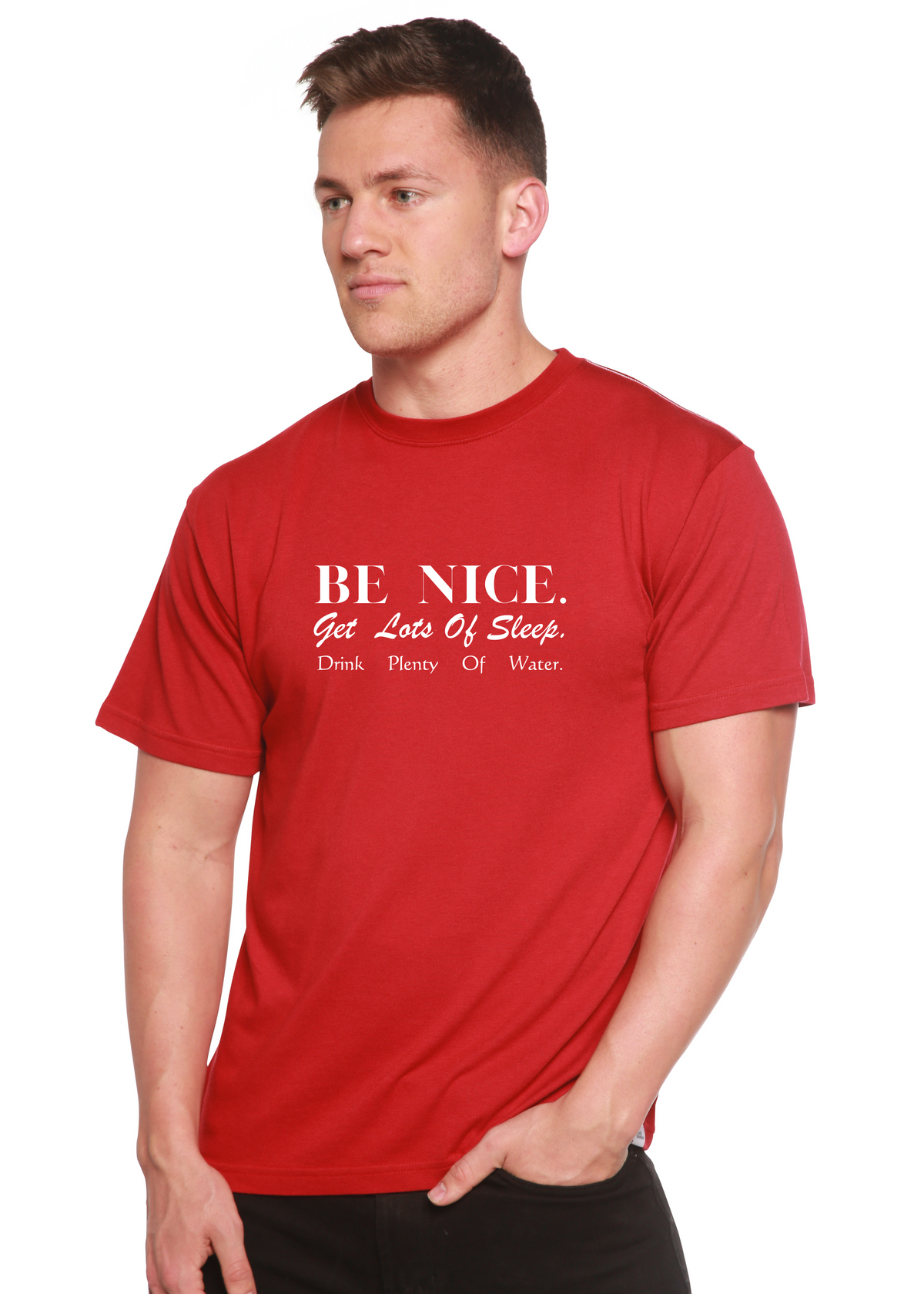 Men's printed T-shirt by Spun Bamboo featuring a graphic design, made from bamboo viscose and organic cotton short sleeves.