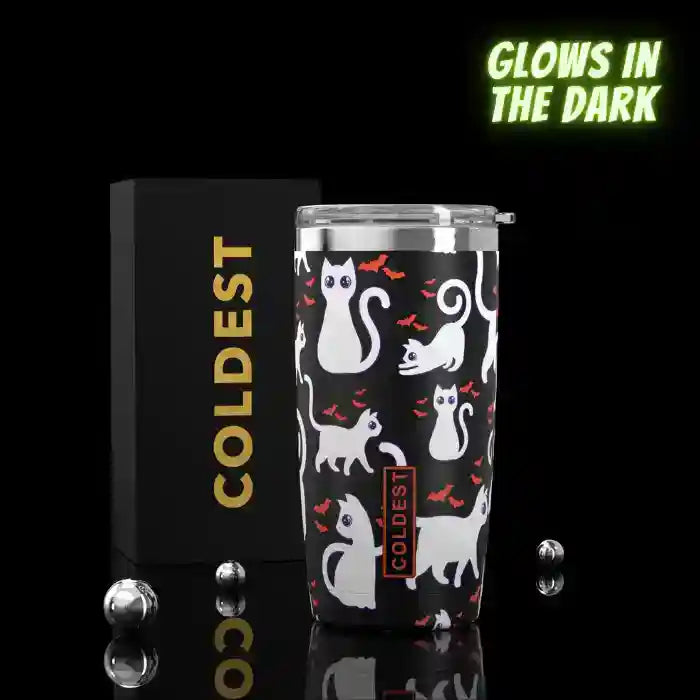 Coldest 20 oz Tumbler v2 hydration bottle with stainless steel body and black lid for keeping drinks hot or cold.