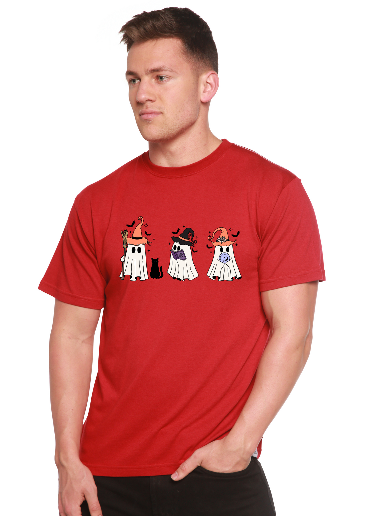 Spun Bamboo Halloween Boo men's short sleeve graphic T-shirt with spooky printed design in bamboo viscose and organic cotton fabric.