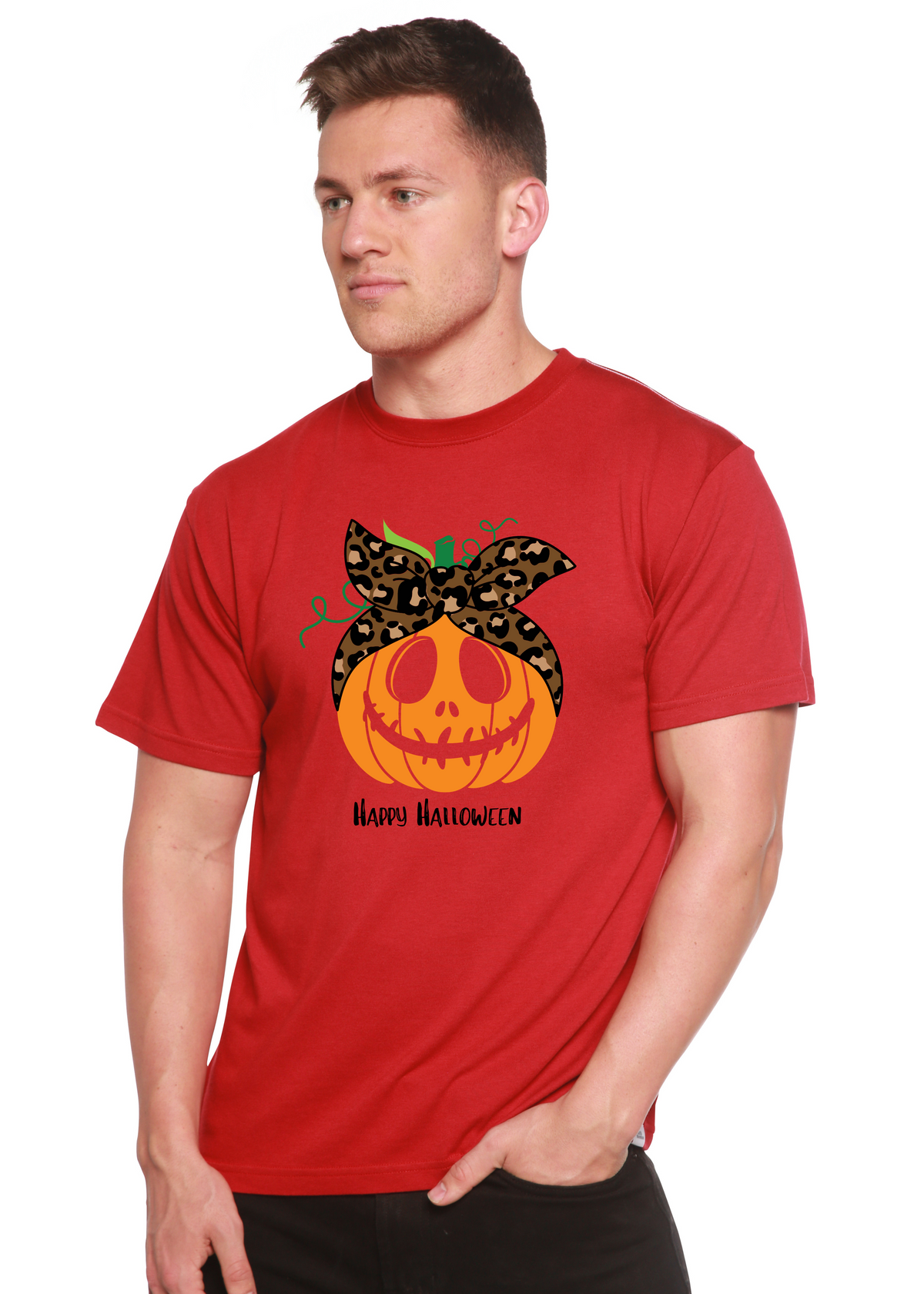 Men's Happy Halloween graphic T-shirt by Spun Bamboo, short sleeve shirt made from bamboo viscose and organic cotton.