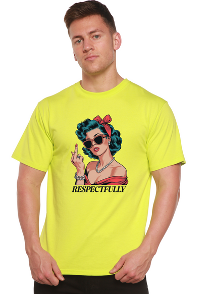 Unisex bamboo and cotton graphic T-shirt with a respectful middle finger print by Spun Bamboo, casual men's printed tee.