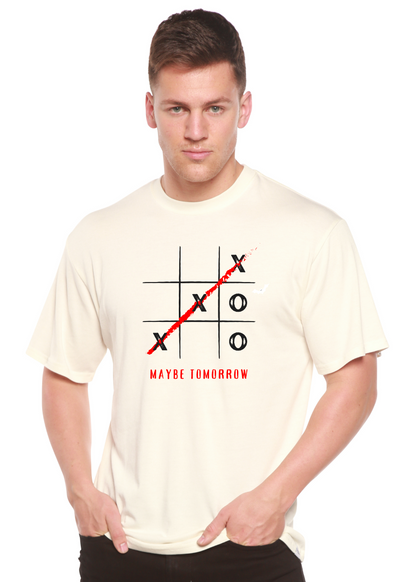 Spun Bamboo Maybe Tomorrow unisex bamboo cotton graphic T-shirt with printed design, casual men's apparel in black and white.