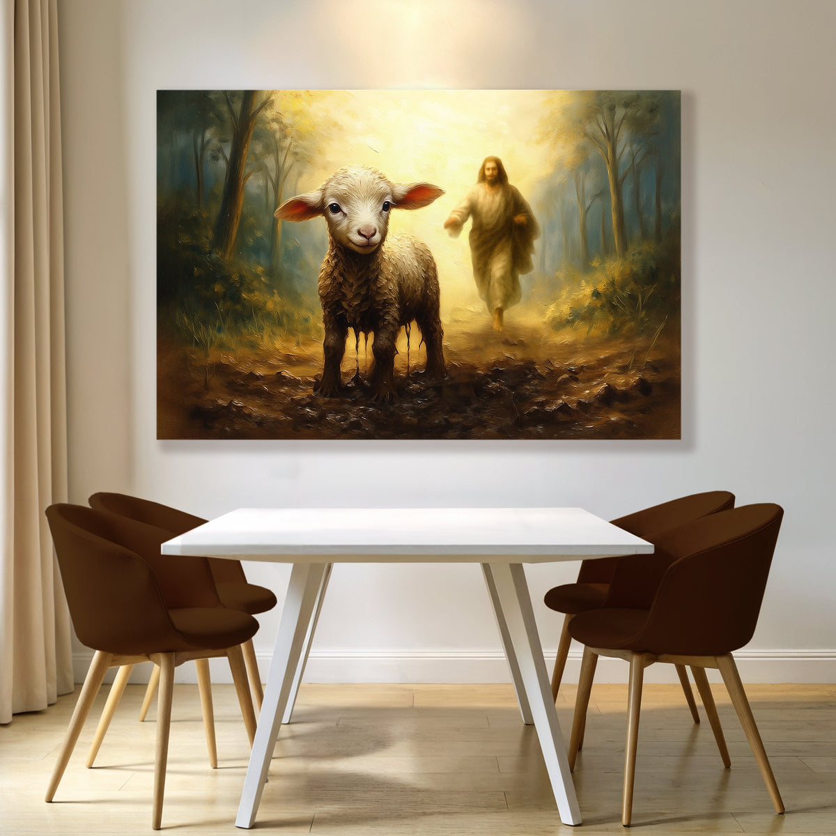 Jesus Running After A Lost Lamb Faith Wall Art
