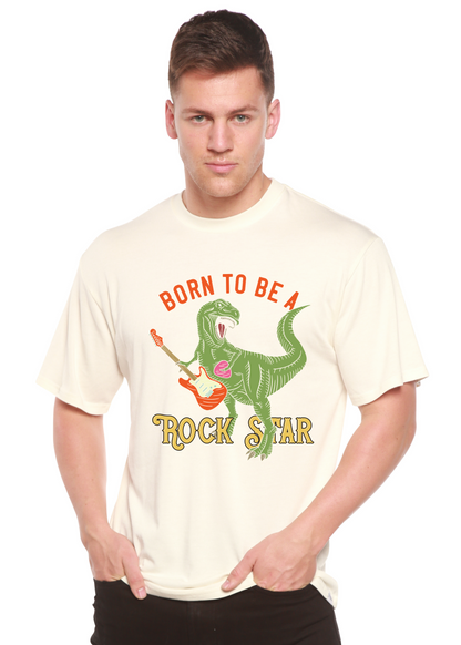 Spun Bamboo men's graphic T-shirt with "Born To Be A Rock Star" print, short sleeves, breathable bamboo viscose and organic cotton fabric.