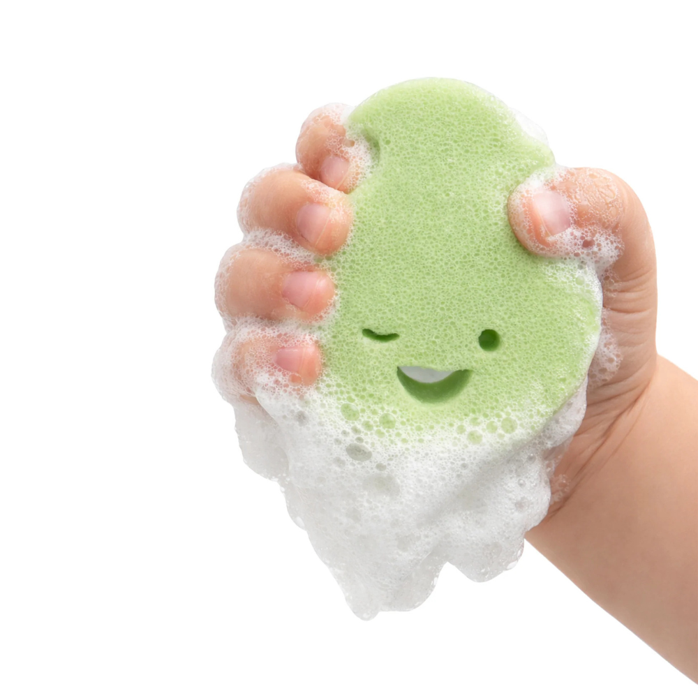 Honeydew Sponge Pop™ kids body wash infused buffer by Spongellé, featuring a colorful sponge design for gentle cleansing.