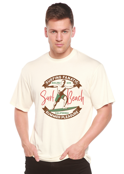 Men's printed graphic T-shirt by Spun Bamboo, made from bamboo viscose and organic cotton, featuring a beach-themed design.