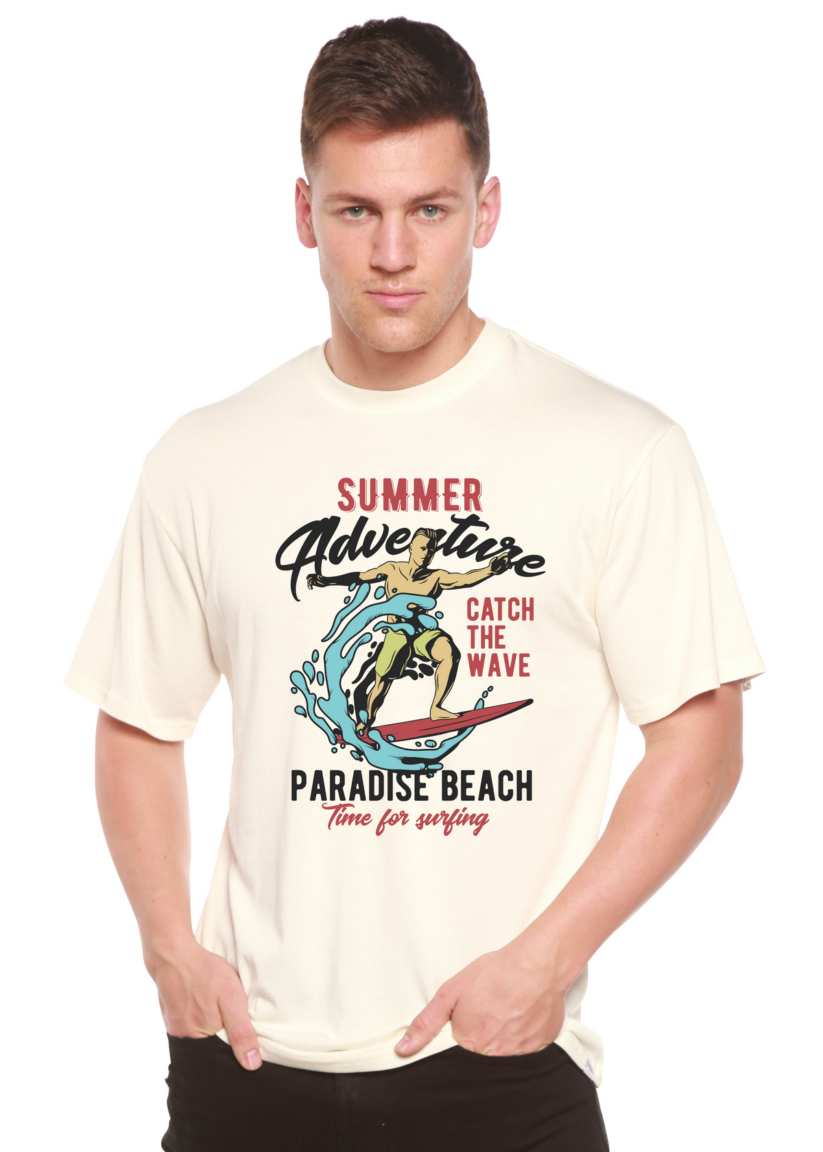 Spun Bamboo men's graphic T-shirt made from bamboo viscose and organic cotton with wave print design.