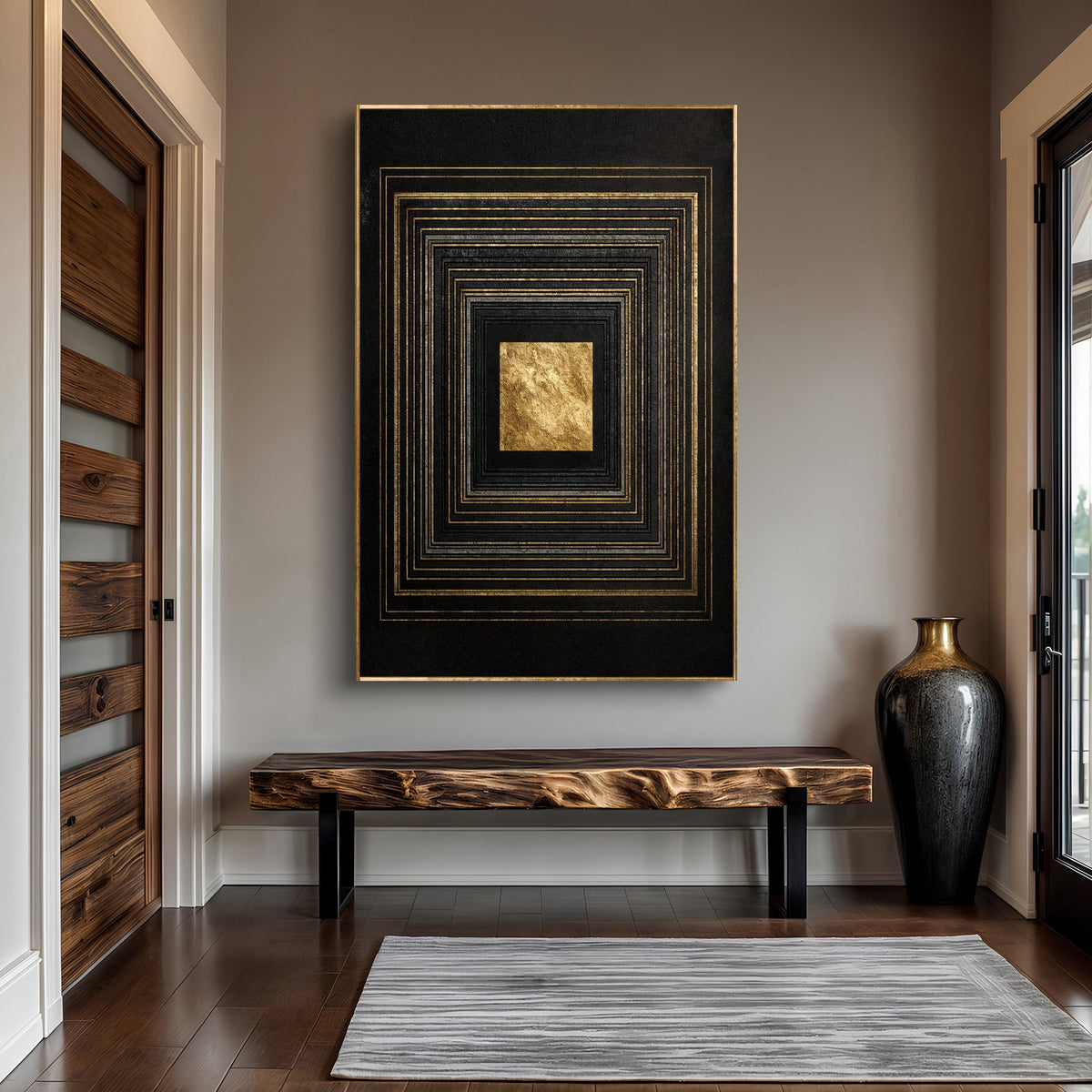 Black and gold canvas wall art by Tailored Canvases, featuring modern abstract design for stylish home decor.