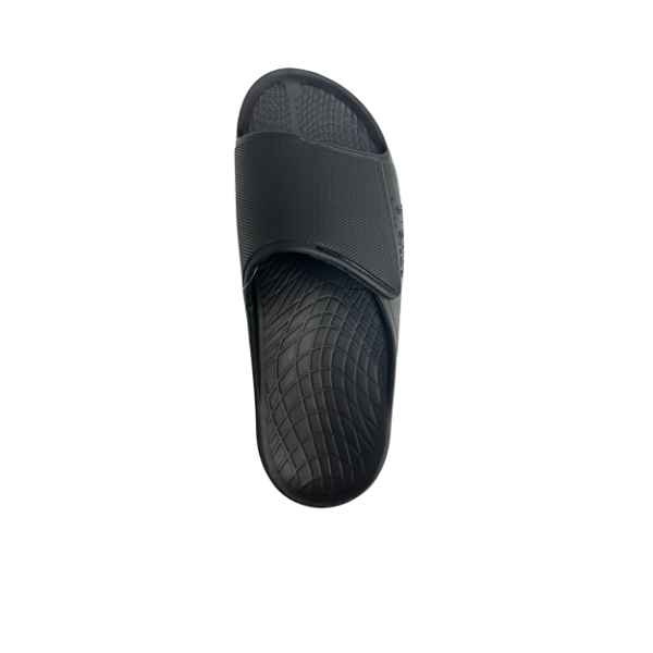 Lucky Feet Shoes Sovella Active Recovery Sandals for Men, black PF Velcro slide showing adjustable straps and cushioned sole.