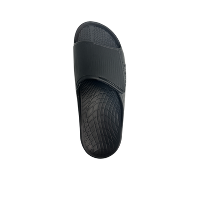 Lucky Feet Shoes Sovella Active Recovery Sandals for Men, black PF Velcro slide showing adjustable straps and cushioned sole.
