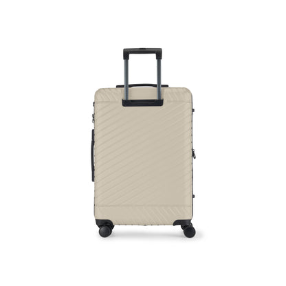 Set of three Bugatti Travel Oslo luggage in oatmeal color, featuring sturdy handles and smooth wheels for travel.
