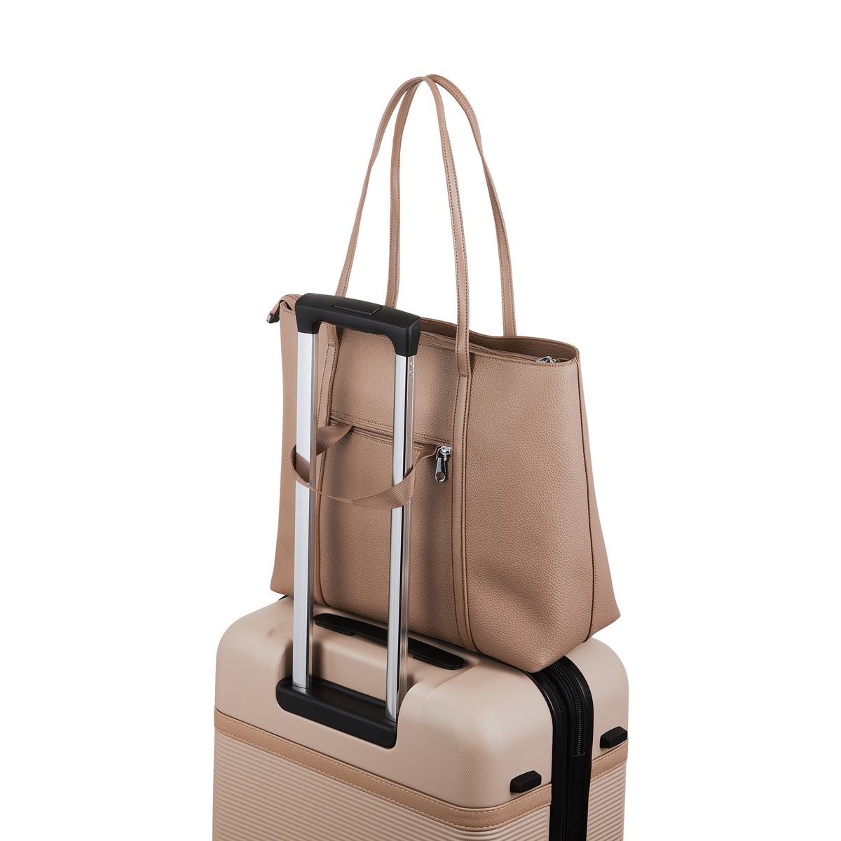 Light taupe Bugatti Travel Pure Business Tote Bag with spacious interior and sturdy handles for professional travel needs.