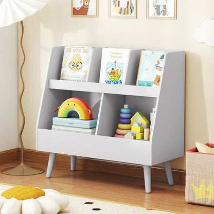 Kids storage furniture featuring a 5-cube kids bookshelf and toy organizer in colorful wood finish for children’s rooms.