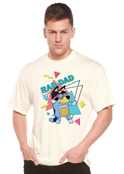 Spun Bamboo Rad Dad Bluey men's bamboo short sleeve graphic T-shirt with Bluey print and colorful design.