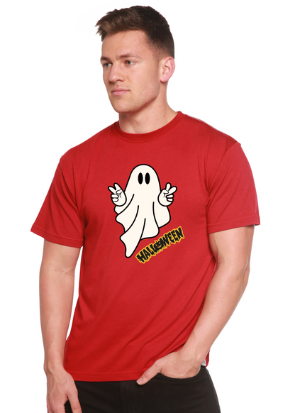 Spun Bamboo men's Halloween ghost graphic T-shirt in bamboo viscose and organic cotton, short sleeve with spooky ghost print.