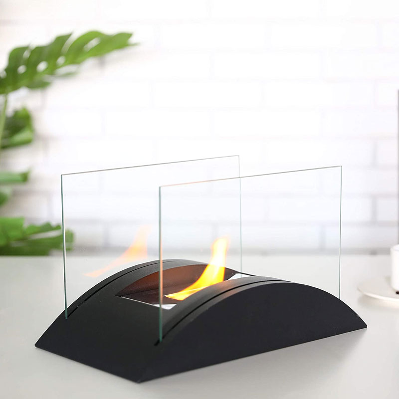 JHY DESIGN 13.5-inch rectangular tabletop fireplace with gel and ethanol fuel, modern design for indoor or outdoor use.