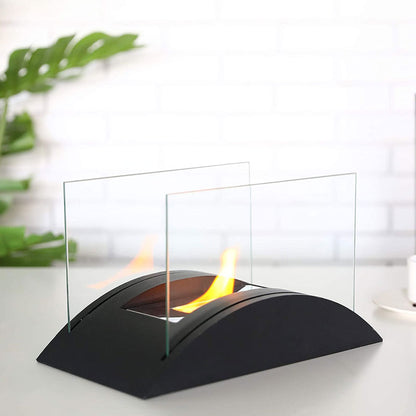 JHY DESIGN 13.5-inch rectangular tabletop fireplace with gel and ethanol fuel, modern design for indoor or outdoor use.