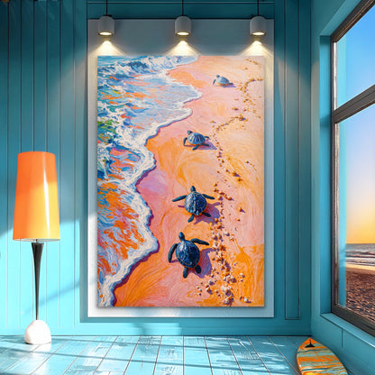 Turtles' Journey To The Sea Wall Art