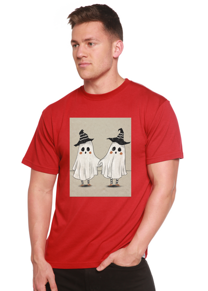 Mens Spun Bamboo ghost graphic T-shirt in bamboo viscose and organic cotton with short sleeves and playful ghost design.