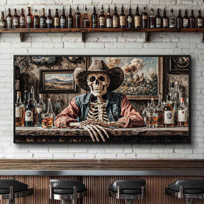 Skeleton Cowboy Barman At Western Saloon Wall Art