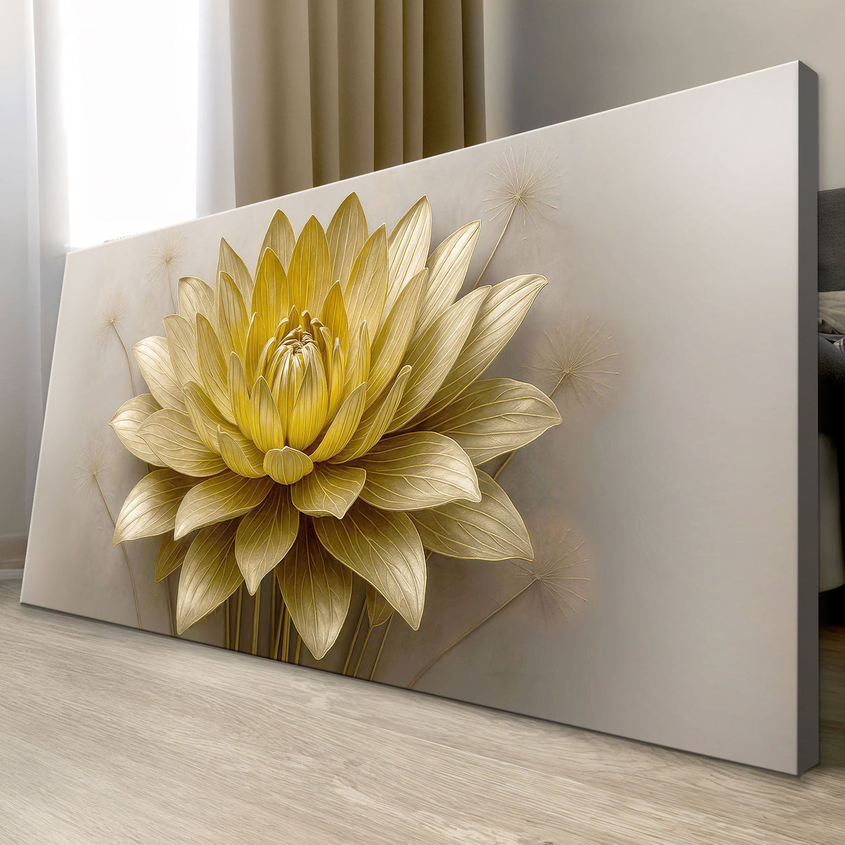 Golden Lotus Minimalist Abstract Wall Art III