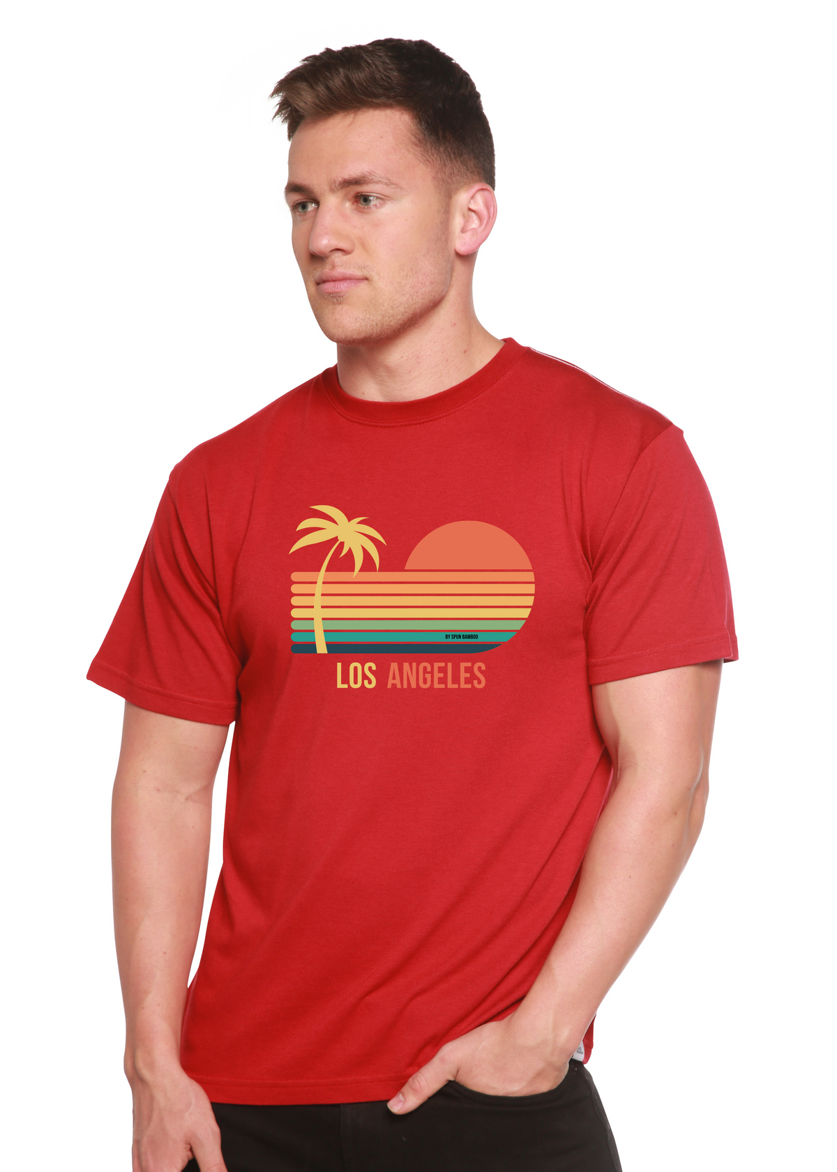 Men's Spun Bamboo Los Angeles graphic T-shirt in bamboo viscose and organic cotton with short sleeves and printed design.